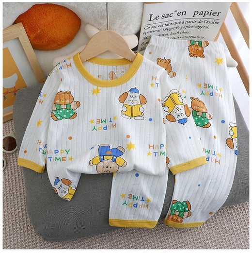 Kids Boys Girls Summer Cotton Thin Pajamas Cute Cartoon Print Long Sleeve T-shirt Tops+Pants Baby Clothing Sets