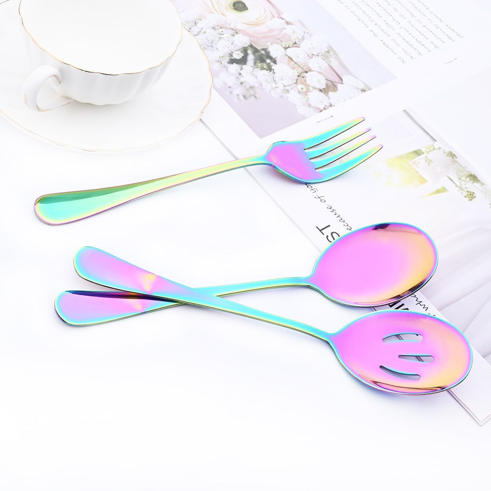 Drmfiy 5/7Pcs Black Cutlery Serving Utensils Dinnerware Set Buffet Catering Flatware Serving Colander Spoons Fork Silverware Set