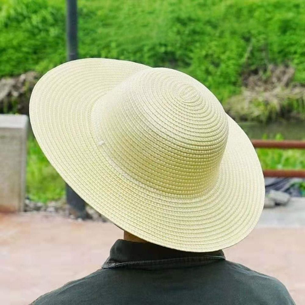 Summer Simple Straw Hats Women Men Wide Brim Beach Sun Hat Uv Protection Fishing Caps Farm Straw Hat With Windproof Rope Panama