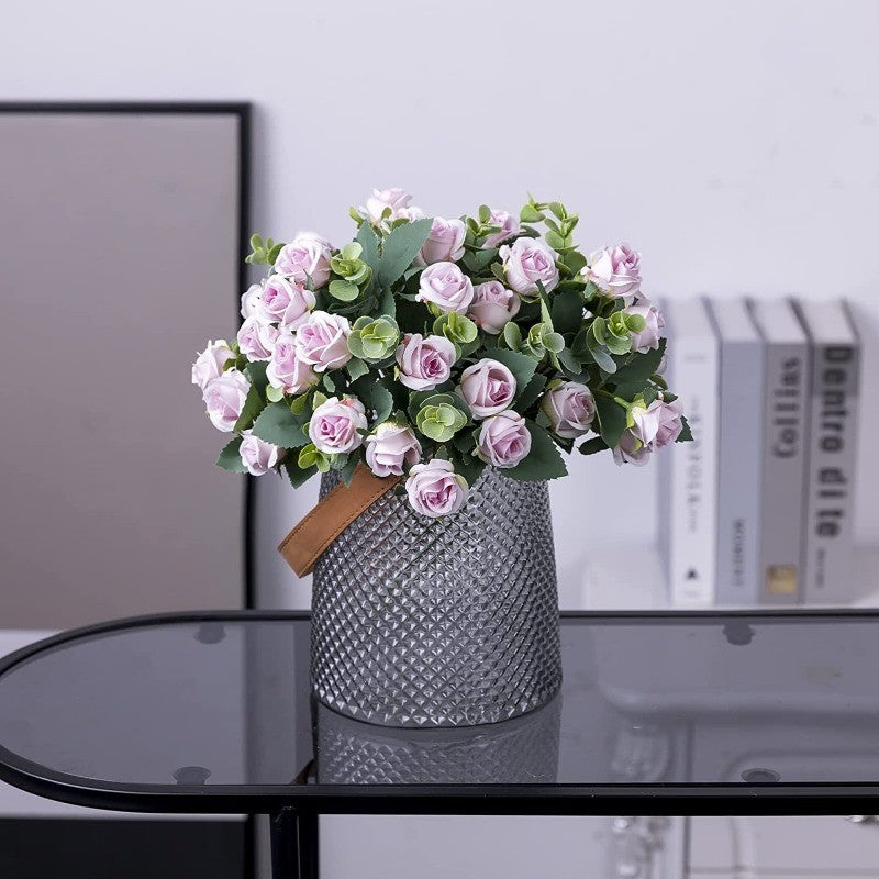 10 Heads pink Artificial Silk Rose Flowers Fake White Eucalyptus Peony Flower Bouquet, for Home Wedding Party Garden Decoration