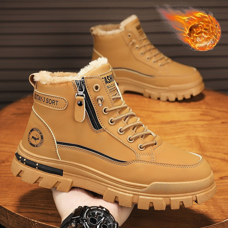 New winter plush thick warm men's cotton shoes trendy outdoor high top male snow boots