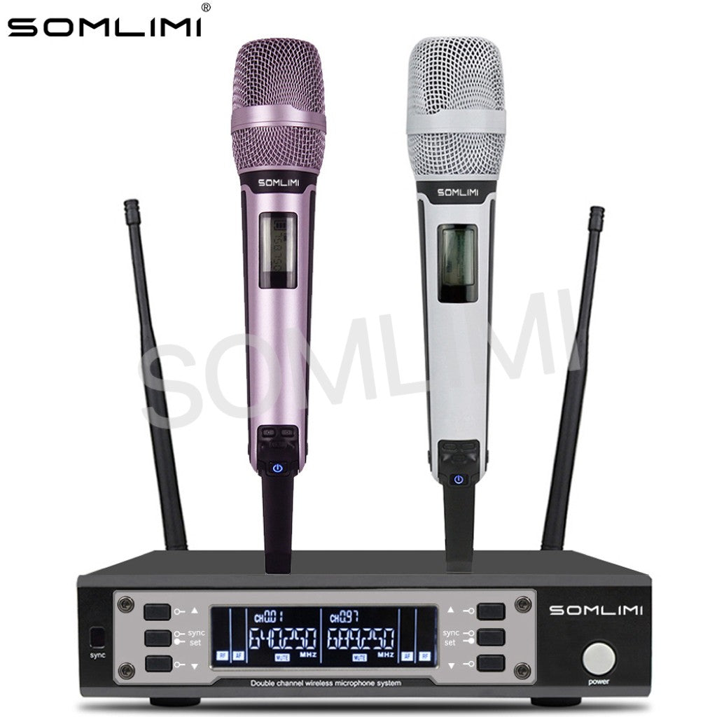 SOMLIMI EW135G4 UHF Dual Channels Profession Wireless Microphone System Stage Performance Dynamic Long Distance Metal Handheld