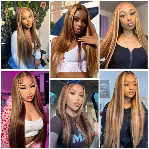 4/27 Highlight Clip in Hair Extensions Real Human Hair Color 9Pcs/Set 14-22 Inches Brazilian Clip In Straight Extensions