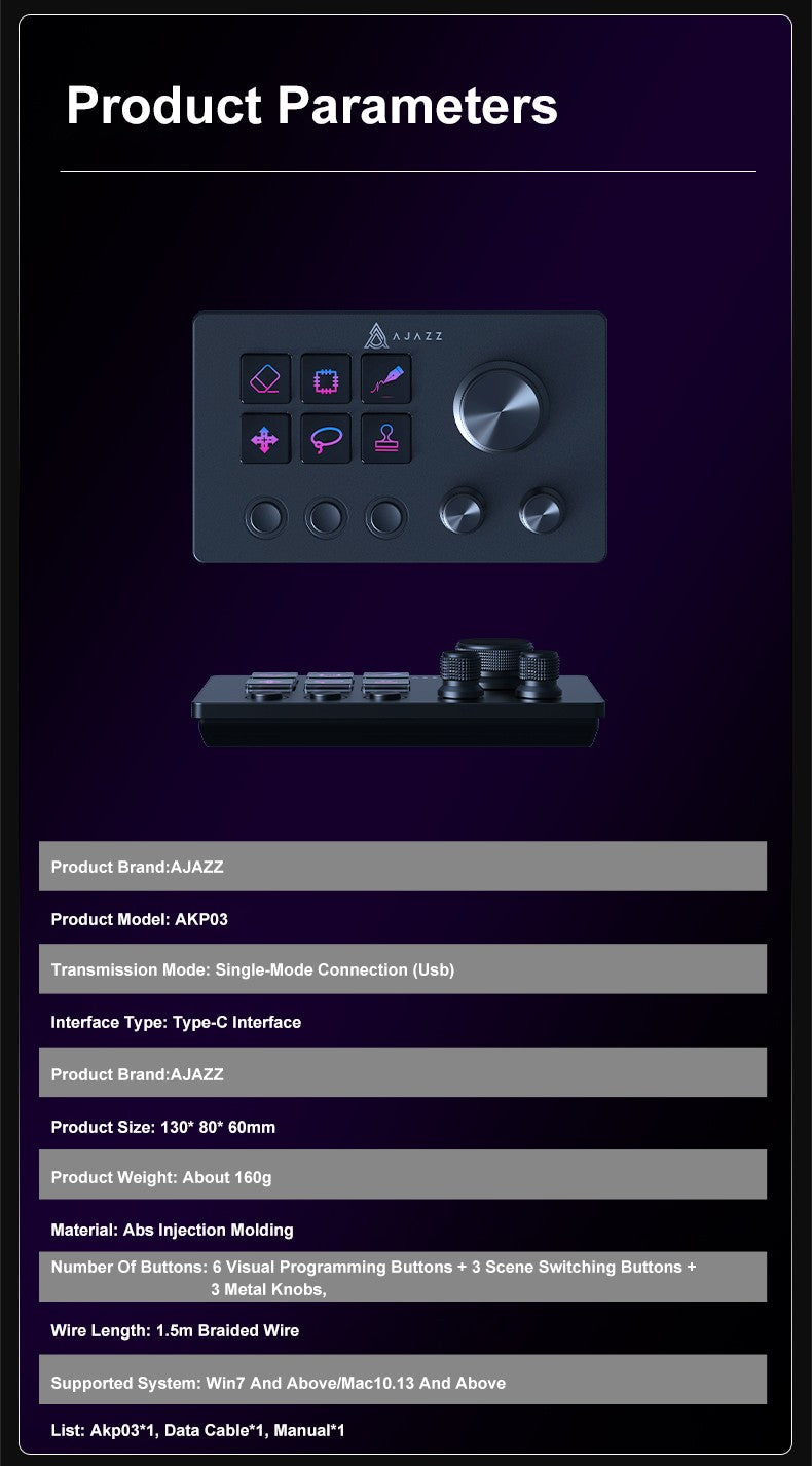 Ajazz AKP03E Desktop Helper Desk Console Panel Controller Programmable Macro Custom Button Mini Keyboard For Multiple Scenario