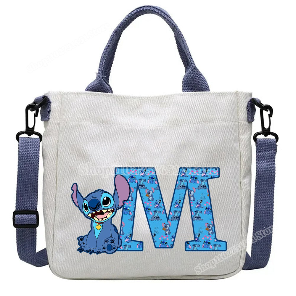 Disney Stitch Letter A-Z Print Shoulder Bags Cute Anime Action Figure Stich Purses Handbags Women Sling Messenger Bag Gift