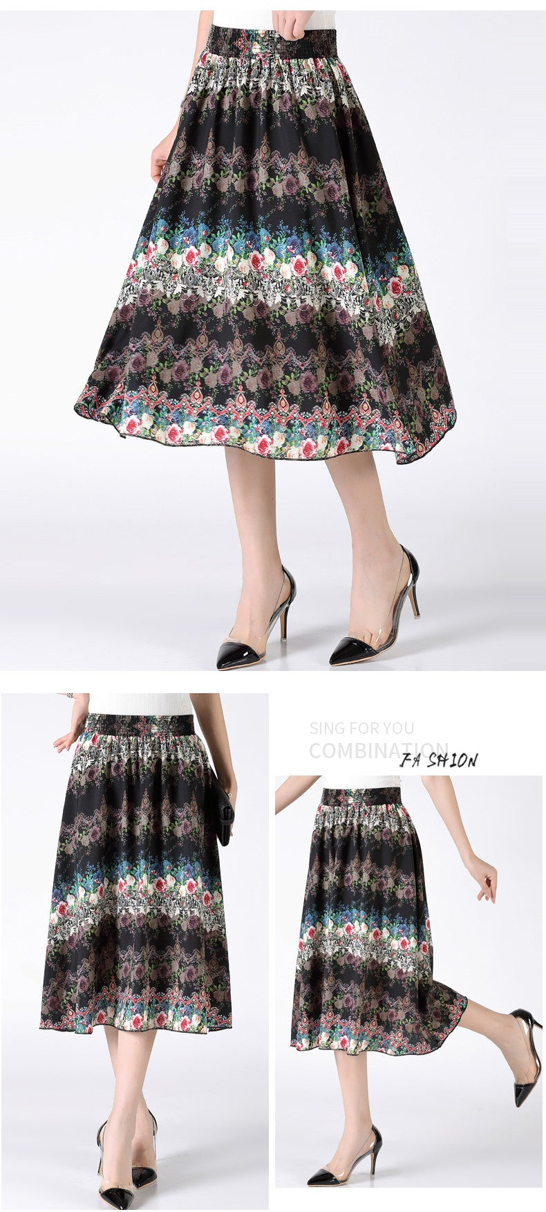Women's Plus Size Half Skirt 2024 Summer New Bohemian Style Printed Pleated Skirt Fashionable Spring Women's Clothing