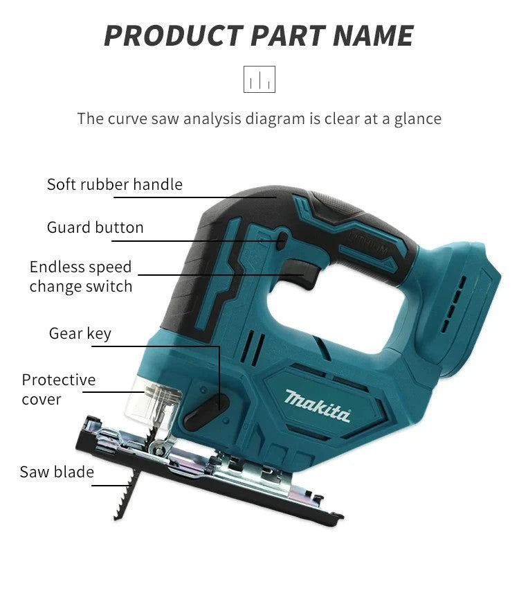 2025Makita DJV182Z 340W Brushless Jigsaw 18V Without Battery with Saw Blade Cordless Barrel Handle Portable Carpenter Power Tool