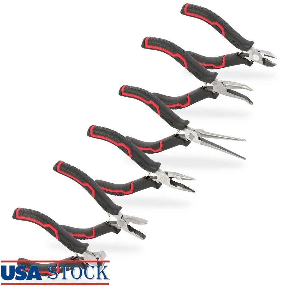 6-Piece Mini Pliers Set Precision Machined Spring Loaded Grip Ideal Jewelry Making Crafting DIY Projects Durable Steel Tools