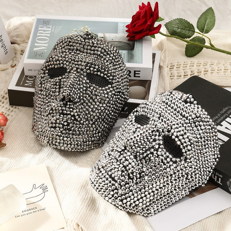 Full Face Rhinestone Mask Luxury Crystal Masquerade Mask for Halloween Rave Party Cosplay Club Costume Accessories 3 Colors