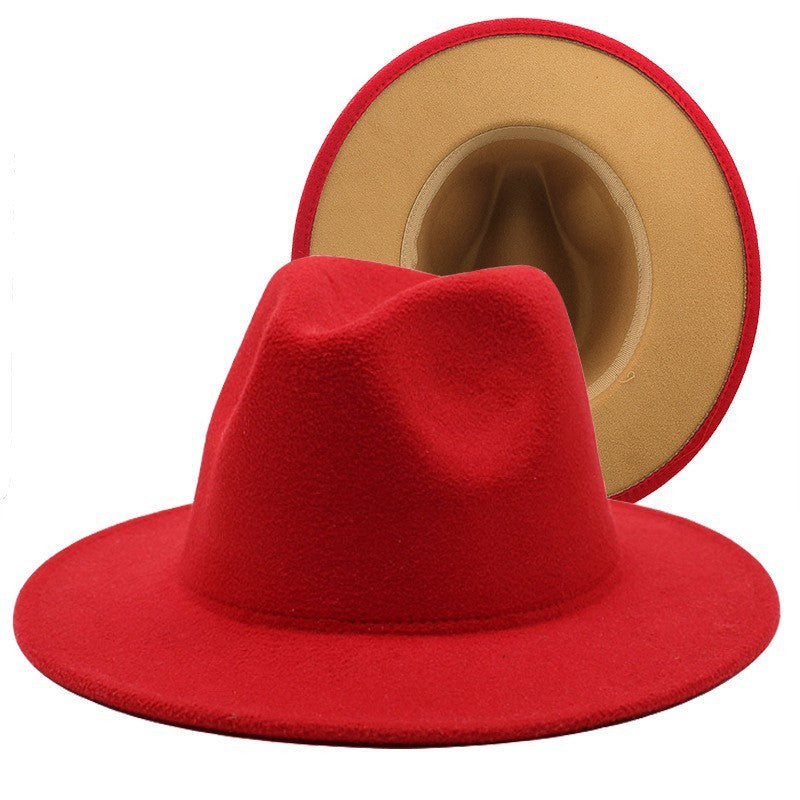QBHAT Two-color Fedora Hat Women Men Wide Brim Felt Jazz Hat Ladies Party Top Cap Patchwork Chapeau Sombreros De Mujer 50 Colors