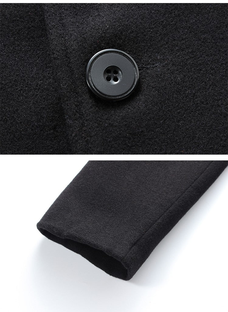 2025 Autumn Winter New Wool Men Long Cotton Coat Blend Pure Color Casual Business Fashion Slim Windbreaker Jacket Men Clothing
