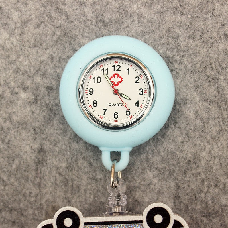 Glitter Acrylic Hospital Acrylic Heart Stethoscope Lovely Nurse Doctor Alligator Clip Pocket Watches Medical Hang Clock Gift