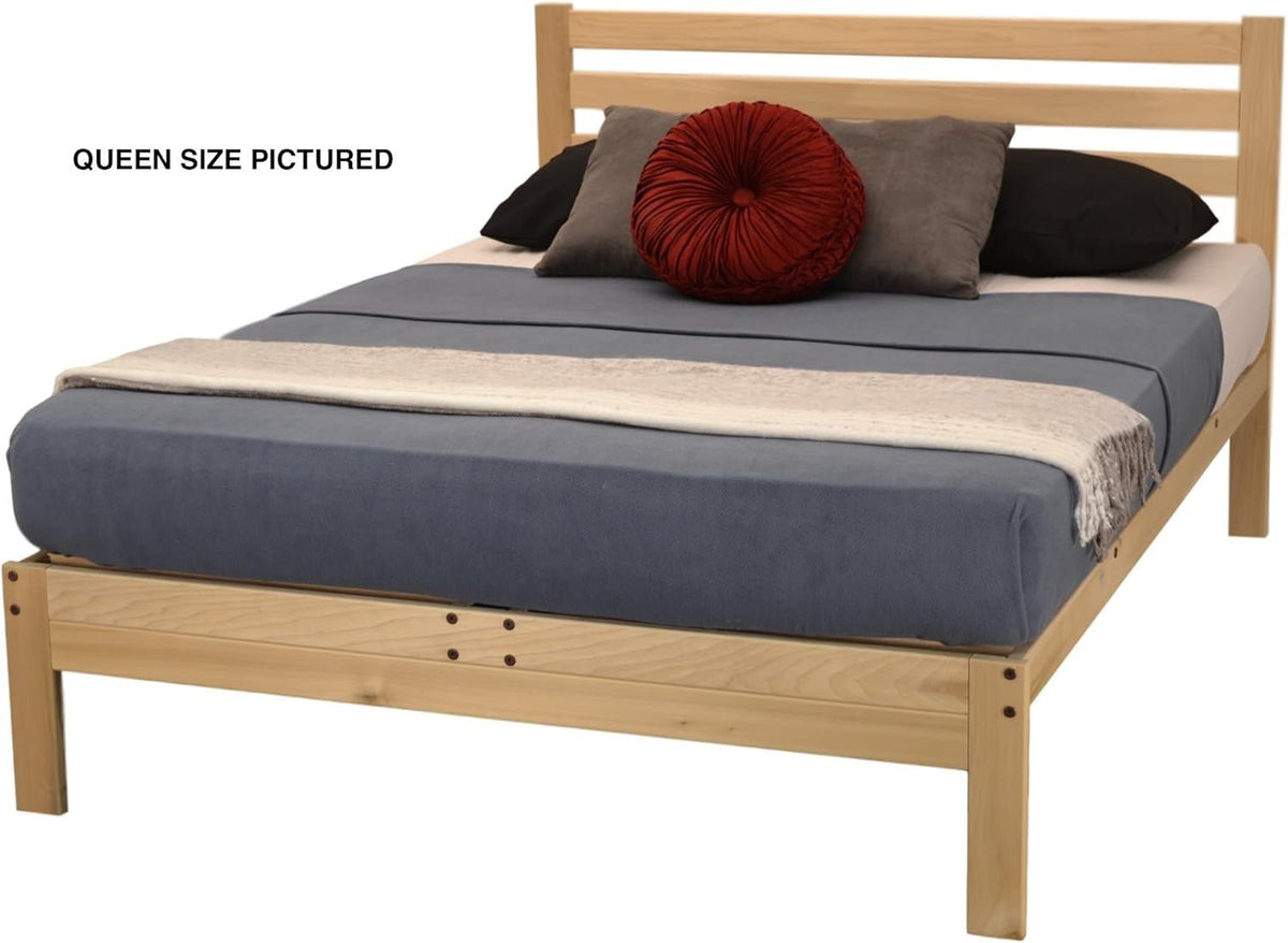 Lexington Platform Bed - Full Bed Frame - Unfinished Wood Bed Frame - Natural, Minimalist Bed with Slatted Headboard - E
