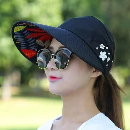 Summer Sun Protection Folding Sun Hat For Women Wide Brim Cap Ladies Beach Visor Hat Girl Holiday UV Protection Sun Hat
