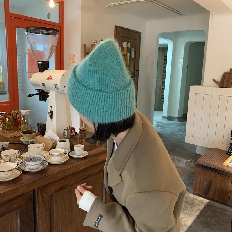 Rabbit Fur Beanies Soft Warm Fluffy Winter Hat for Women Angora Knitted Hat Skullies Beanies Female Bonnet Woman Knit Cap