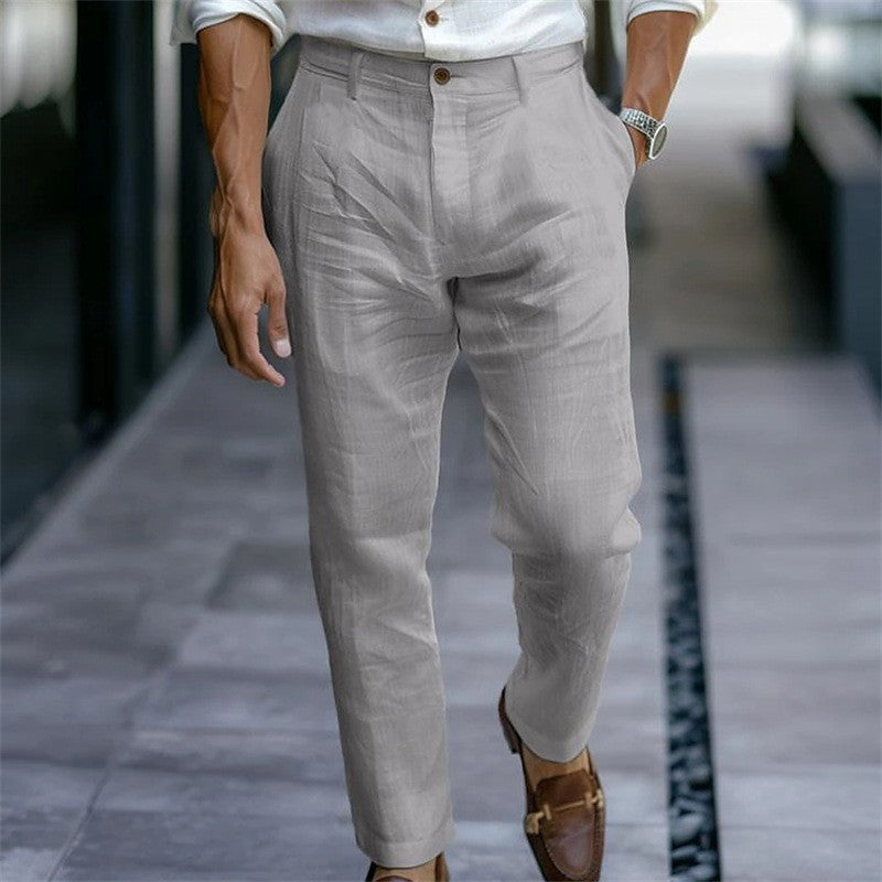 2025 Male Men's Casual Dress Linen Pants Solid White Gray Trouser Plus Size 3xl Mens Elegant Fashion Sweatpants Men Streetwear