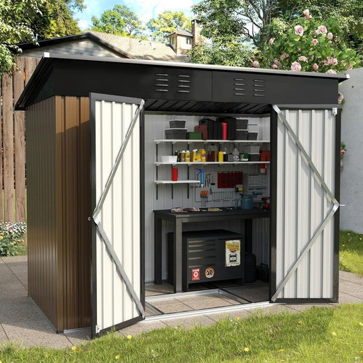 Outdoor Storage Shed 8x4 FT, Outside Sheds & Outdoor Storage Metal Galvanized Steel Yard, Patio, Lawn, Tool Shed with Lockable