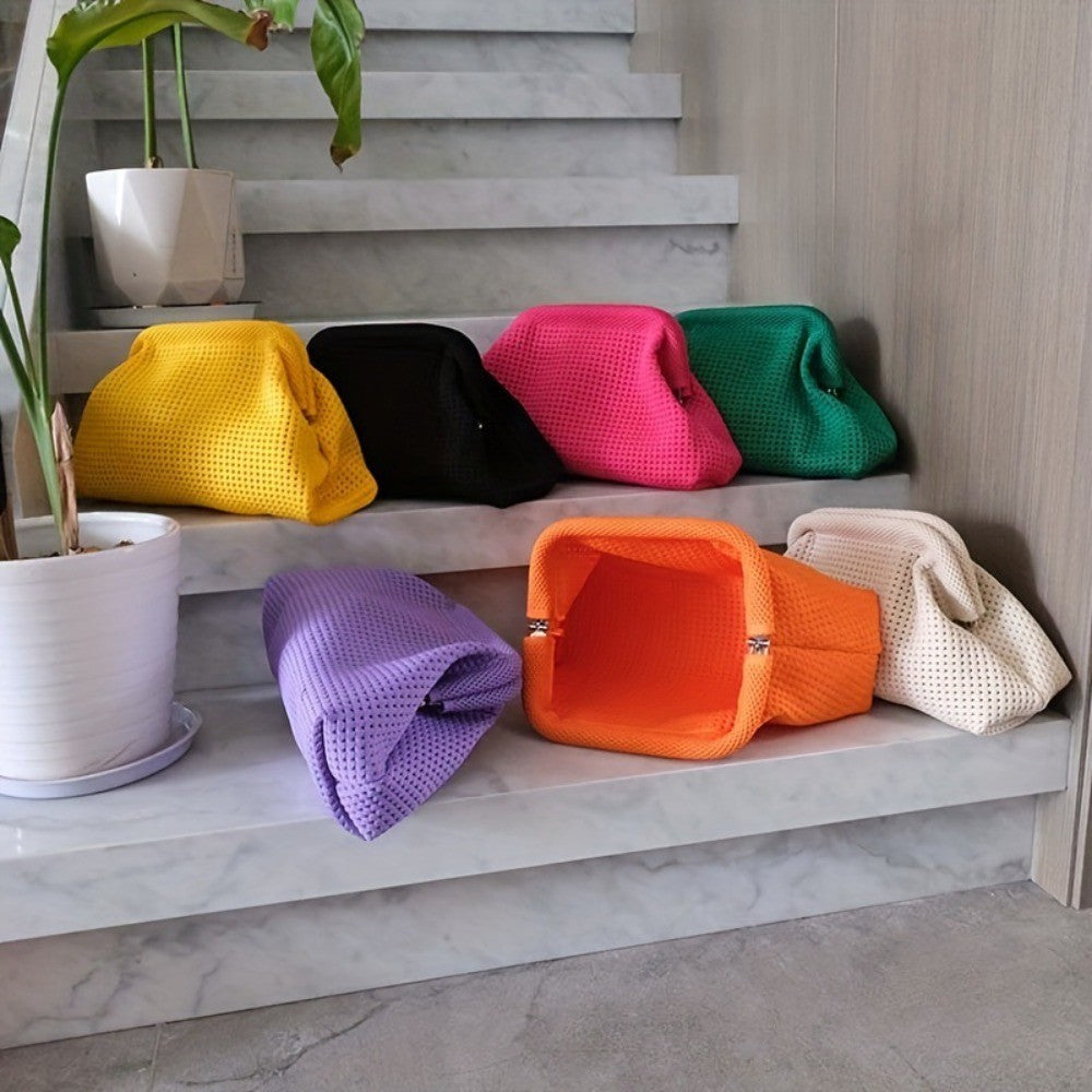 Breathable Summer Beach Clutch Bag Elastic Soft Small Crochet Handbag Polyester Dumpling Clutch For Women