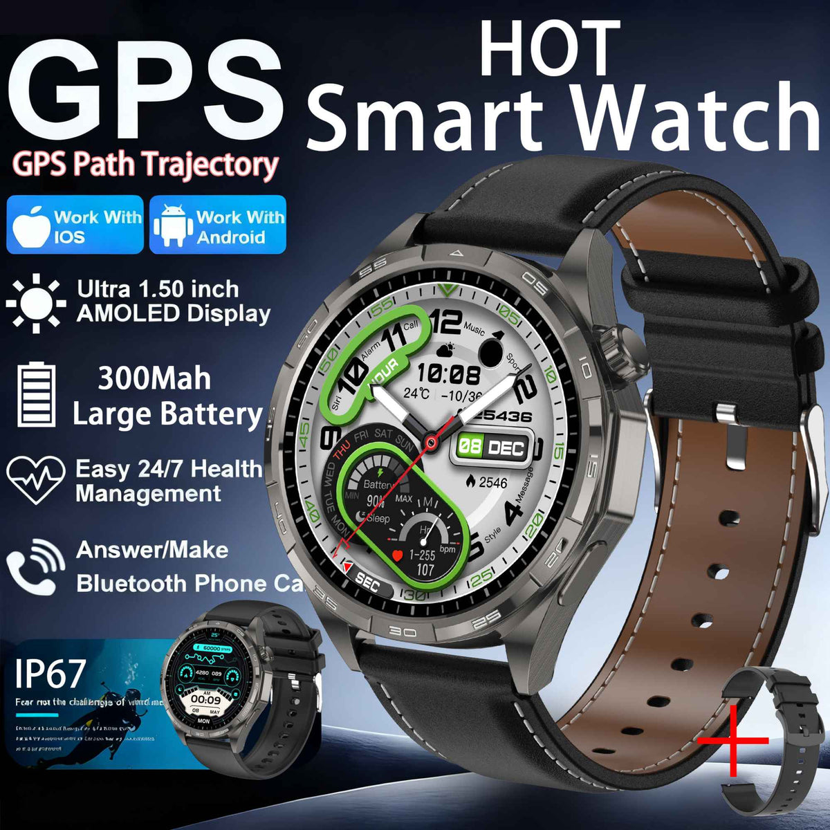 2026New Original fitness Watch G T6 Pro Smart Watch 1.50"HD AMOLED Screen GPS track Heart Rate Bluetooth Call Smartwatch for Men