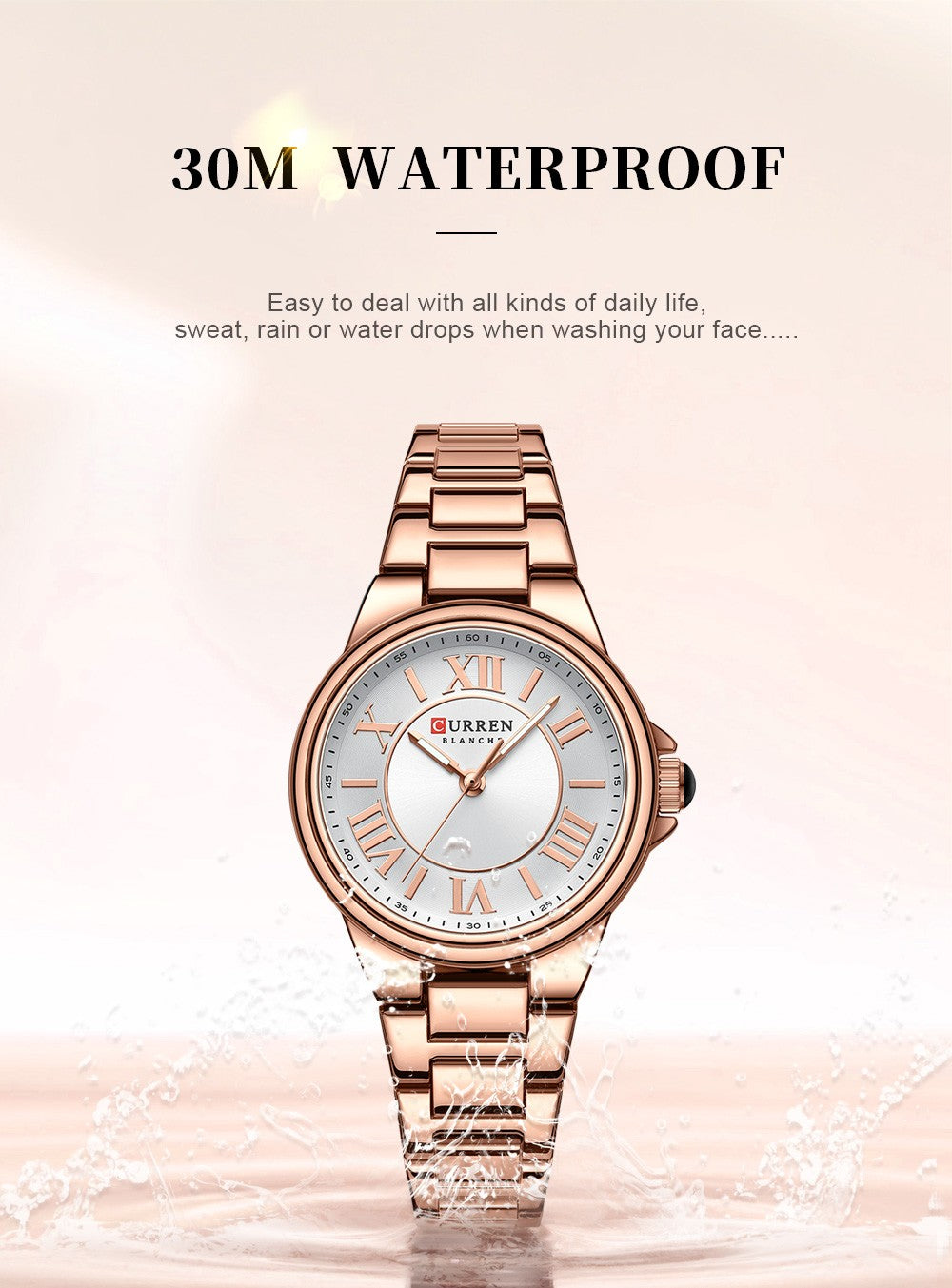 CURREN Romantic Charm Women's Wristwatches Fashion Design Thin Quartz Watch with Luminous Hands Stainless Steel Bracelet