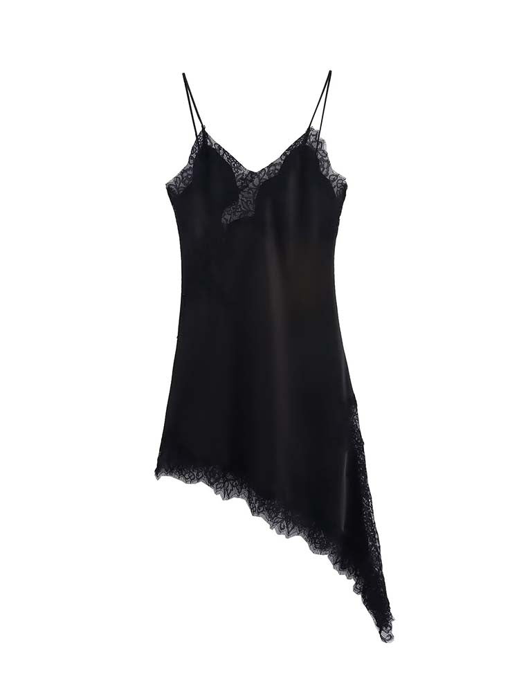 Women Fashion Sexy V-Neck Lace Elegant Halter Dress Asymmetric Hem Dress 2025 Summer New Fashion Holiday Party Beach Dresses