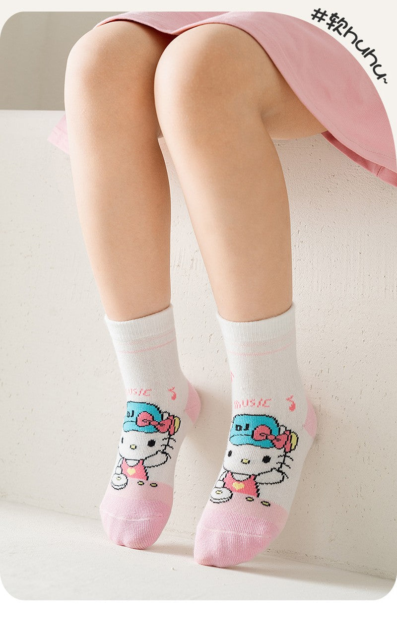 5Pairs Sanrio Cinnamoroll Kuromi Kawaii Spring and Autumn Cartoon Middle Tube Socks For Girls Boy Children Mid-calf Cotton Socks