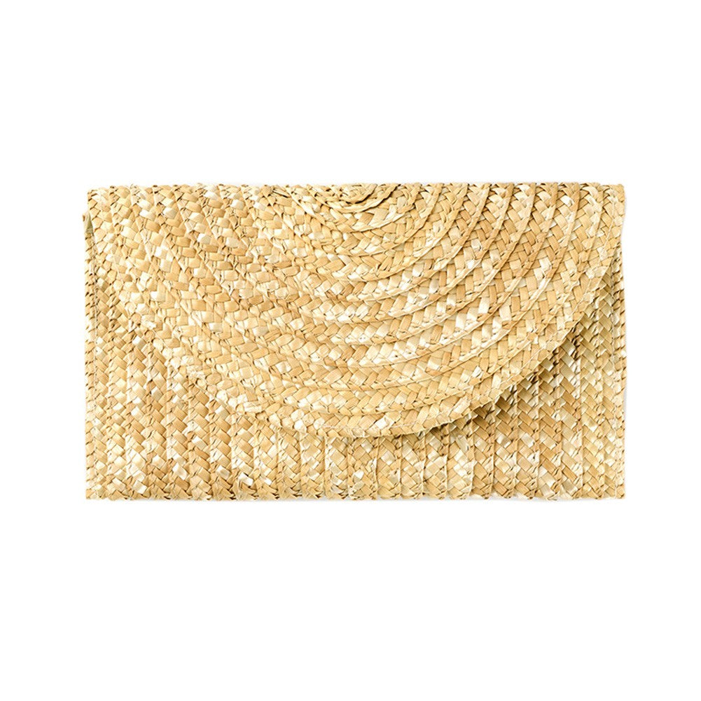 Female Wheat Straw Woven Clutch Bag Wheat Straw Braid Handmade Female Wallet Ladies Summer Beach Travel Envelope Handbag