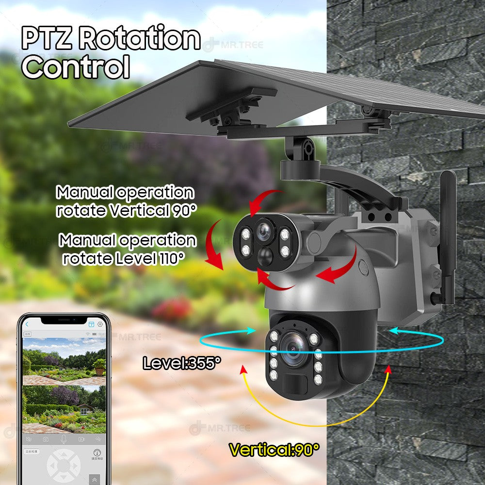 50XZOOM Solar Camera 4G SIM/WiFi Dual Lens Outdoor Security Camera with Night Vision,Waterproof Wireless Surveillance for Garden