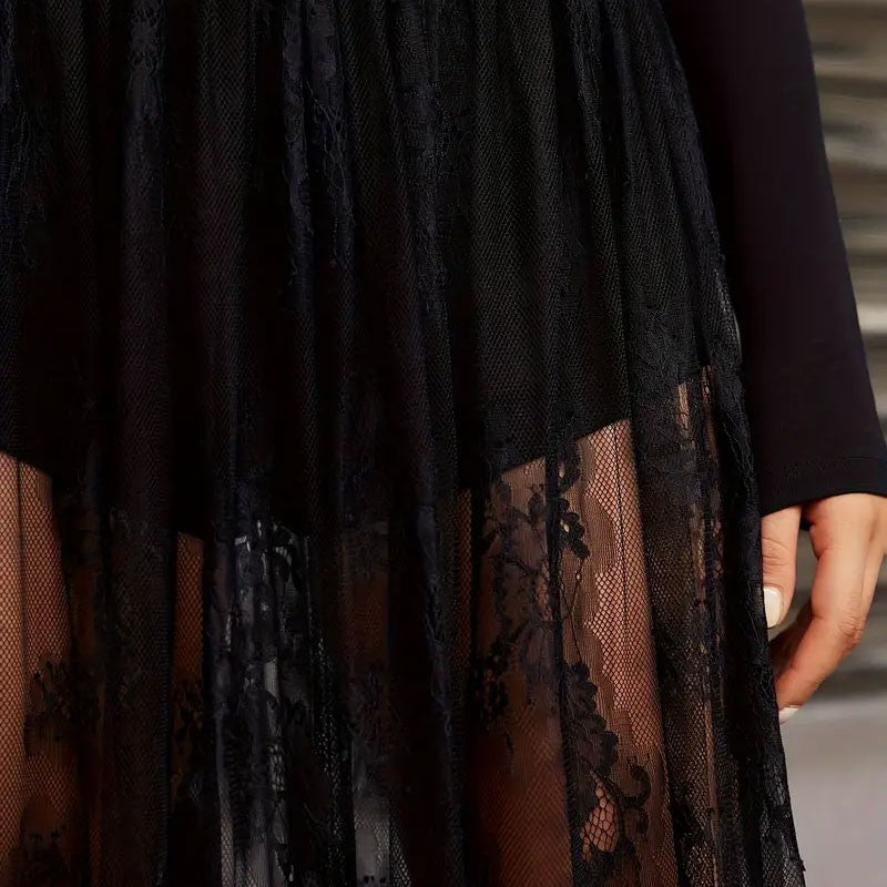 Elegant Party Evening Sexy Dress Lace Dresses for Women 2024 See Through Maxi Dress Bodycon Gothic Lolita Fashion Black Skirt