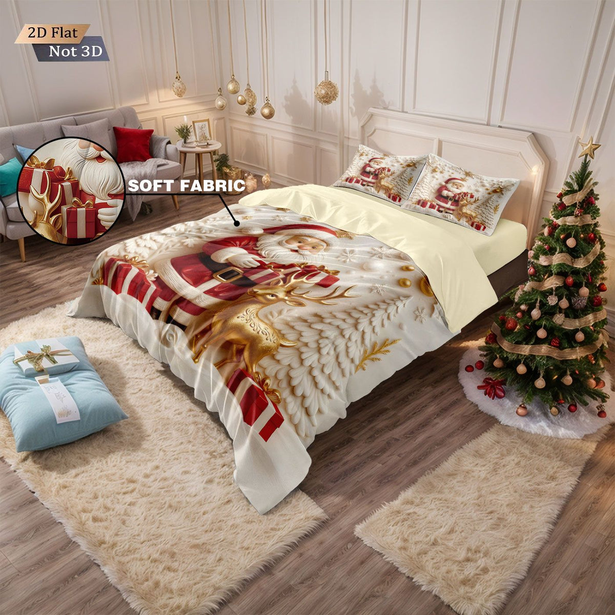 3pcs Merry Christmas Snowman Printed Chipless Bedding Set Multi Size Bedroom Bedding Decoration Machine Washable