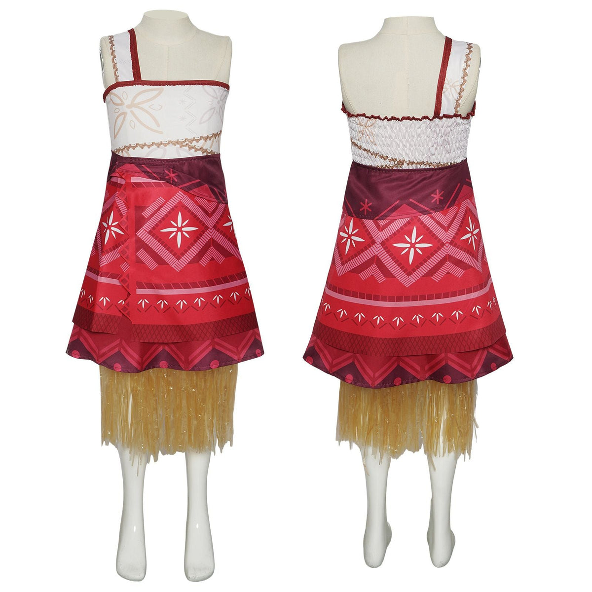 Family Matching Moana Costume Set, Adult Kids Polynesian Princess Dress with Fringe, Halloween Carnival Party Cosplay Outfit