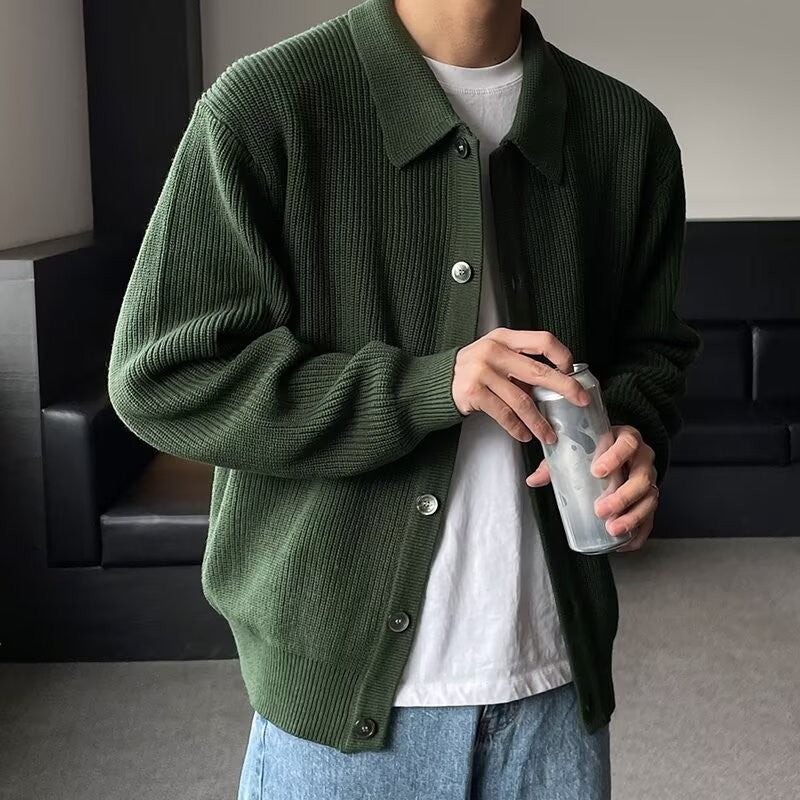 Autumn Winter Men's Knitwear Cardigan Sweater Male Solid Color Turn-Down Collar Sweater Coats Y2K Hip-Hop Streetwear Cardigan
