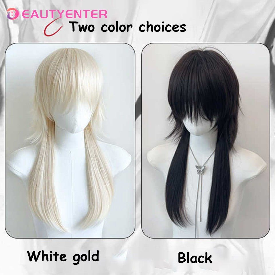 Mullet Head Wig Short Synthetic Straight golden black Fluffy Natural Wolf Tail Hair Men and Women Wig for Daily Party Cosplay