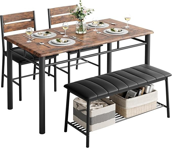 4-Piece Dining Set with Upholstered Bench and Chairs, Compact Kitchen Table for Small Spaces