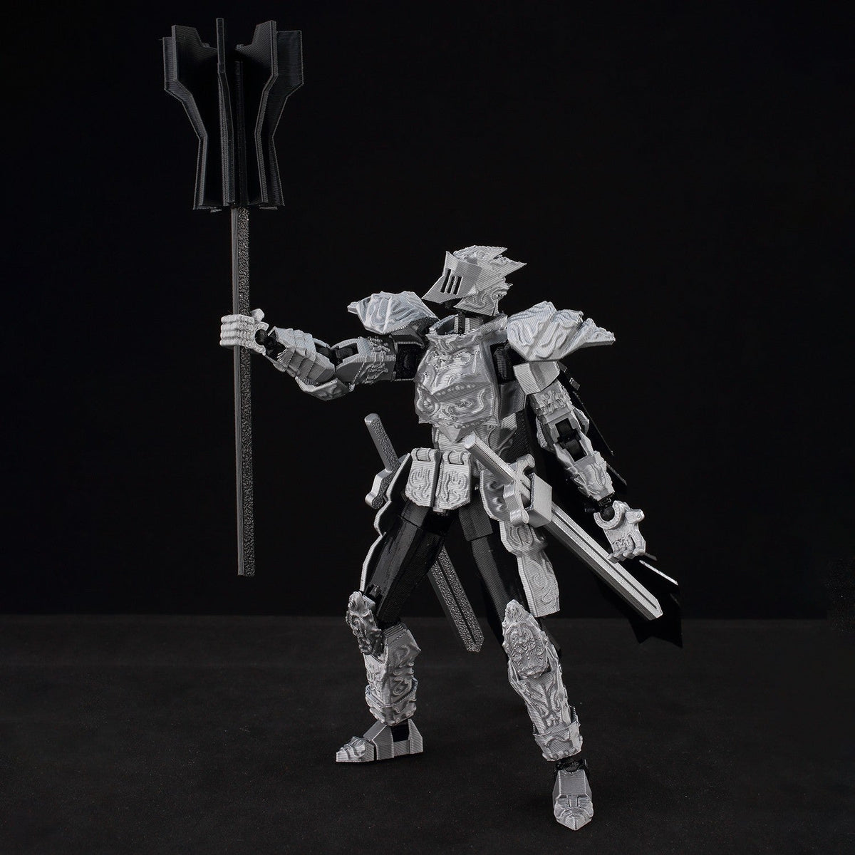 ?9L3D Lucky13 Silver Armor Knight Action Figure Dummy13 with TripleWeapon T13 Multi-Jointed 3D Printed Collectible Toy Titan13?