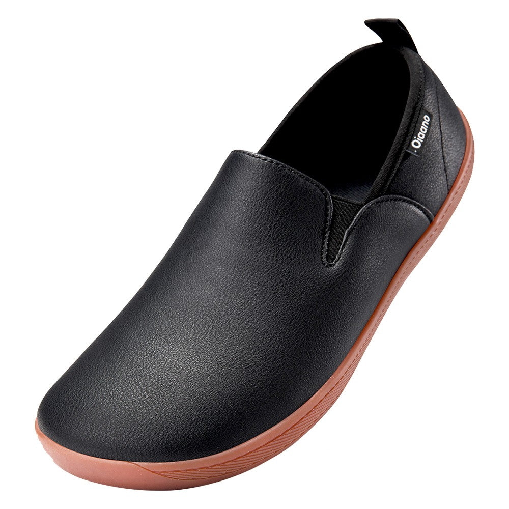 Oiaano Wide Toe Men Minimalist Shoes Comfortable Sneakers Leather Casual Shoes Black Slip On Leisure Loafers Drive Office
