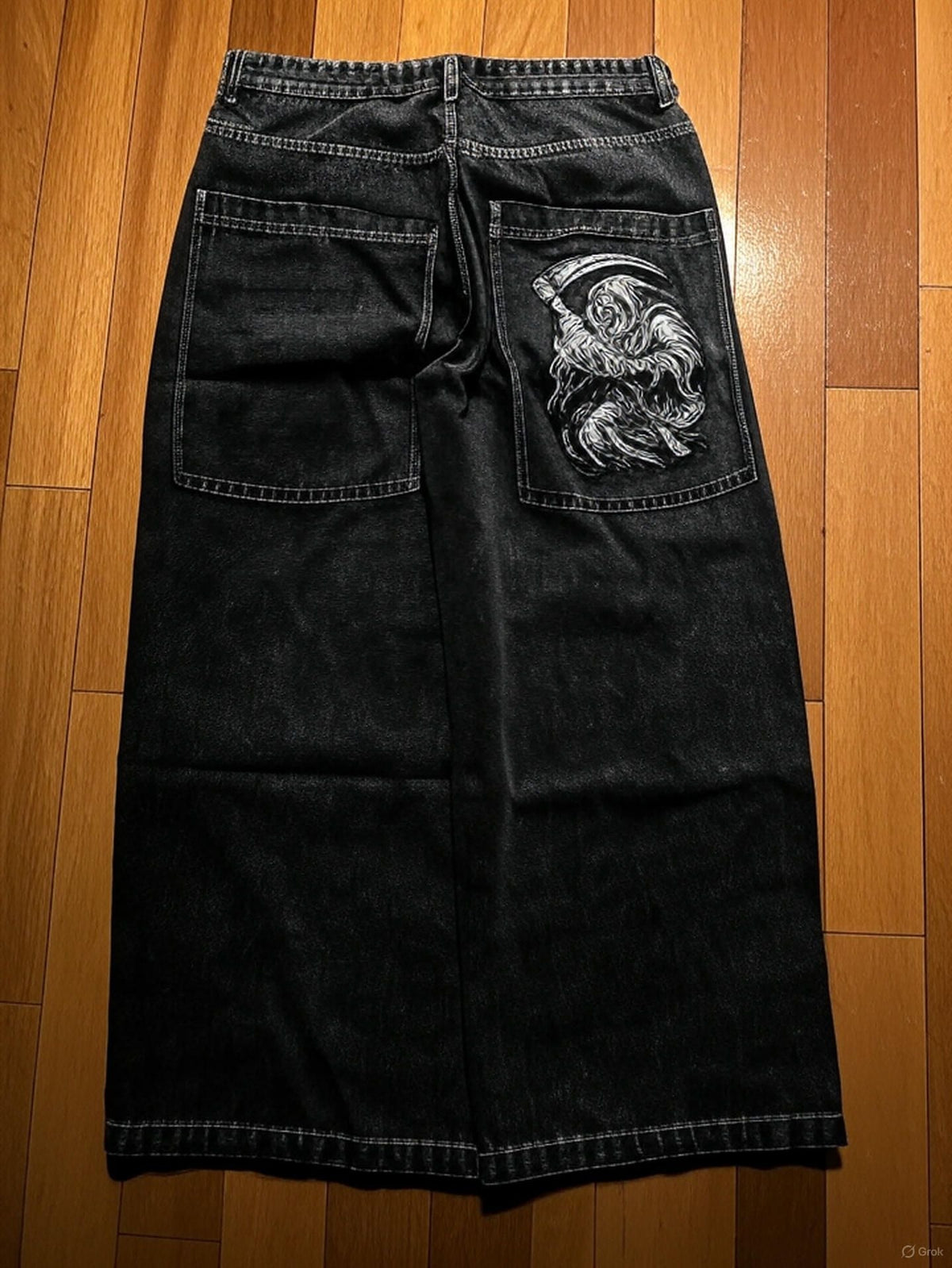 NEWVintage Retro Gothic Grim Reaper Cartoon Printed Graphic Jeans Man and Woman Hip Hop Low Waist Wide Leg Trousers Clothing