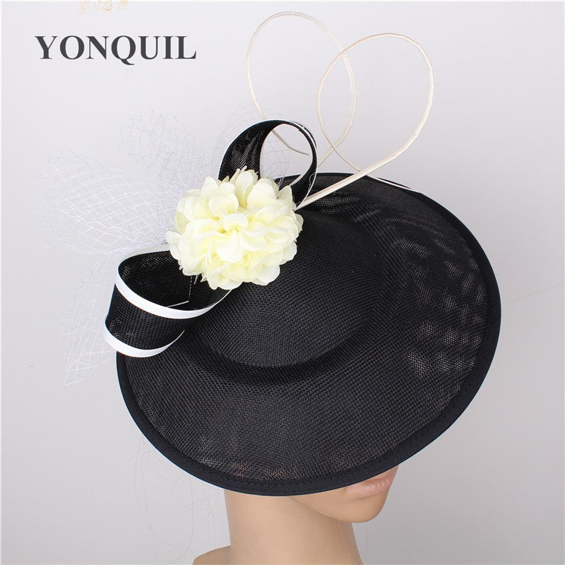 New Design Yellow With Purple Hair Fascinator Hat Headband Bridal Wedding Party Headpiece Mesh Ladies Occasion Hair Accessories