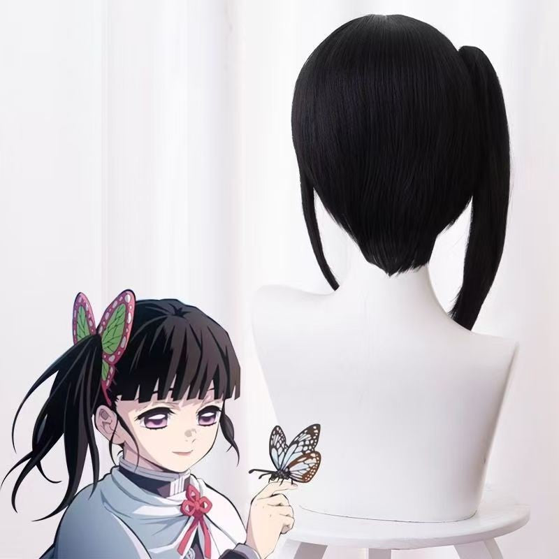 Demon Slayer Kimetsu no Yaiba Cosplay Wig Kanao Tsuyuri Short Ponytail Heat Resistant Synthetic Fiber Full Wig Cap Anime