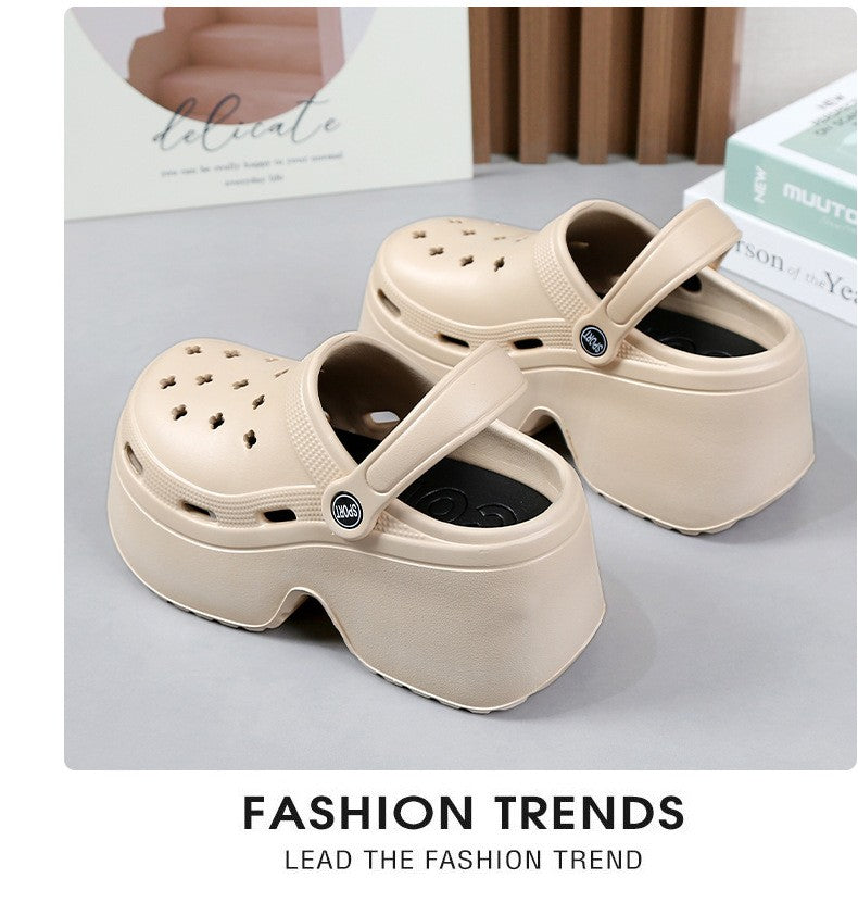 9CM Thick Women's Sandals 2024 New Summer Slippers High Heel Soft Sole Beach Garden Shoes Outdoor Waterproof Women's Hole Shoes