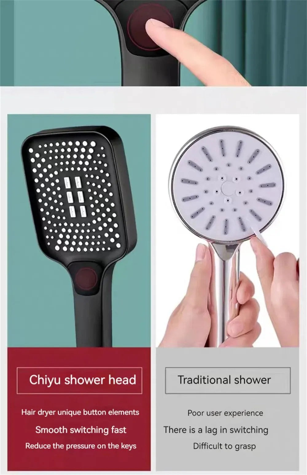 3 Mode Adjustable High Pressure Shower Head Handheld Large Flow Water Saving Pressurized Shower Head Mixer Bathroom Accessories