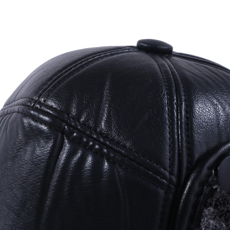 Winter Warm Cap Men Black Leather Fur Baseball Cap Hats for Men Women Casquette Bones Dad Caps Earflaps Thicken