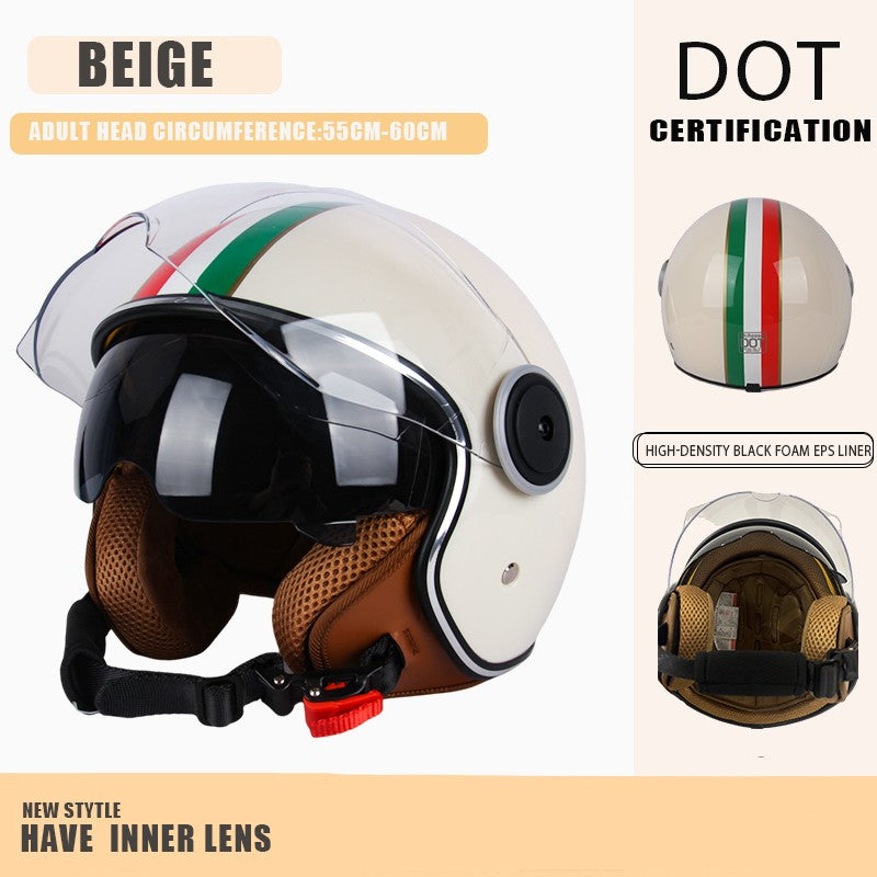 DOT certification Protective helmet Dual Lens Vintage Helmets Four Seasons Racing Half Helmet