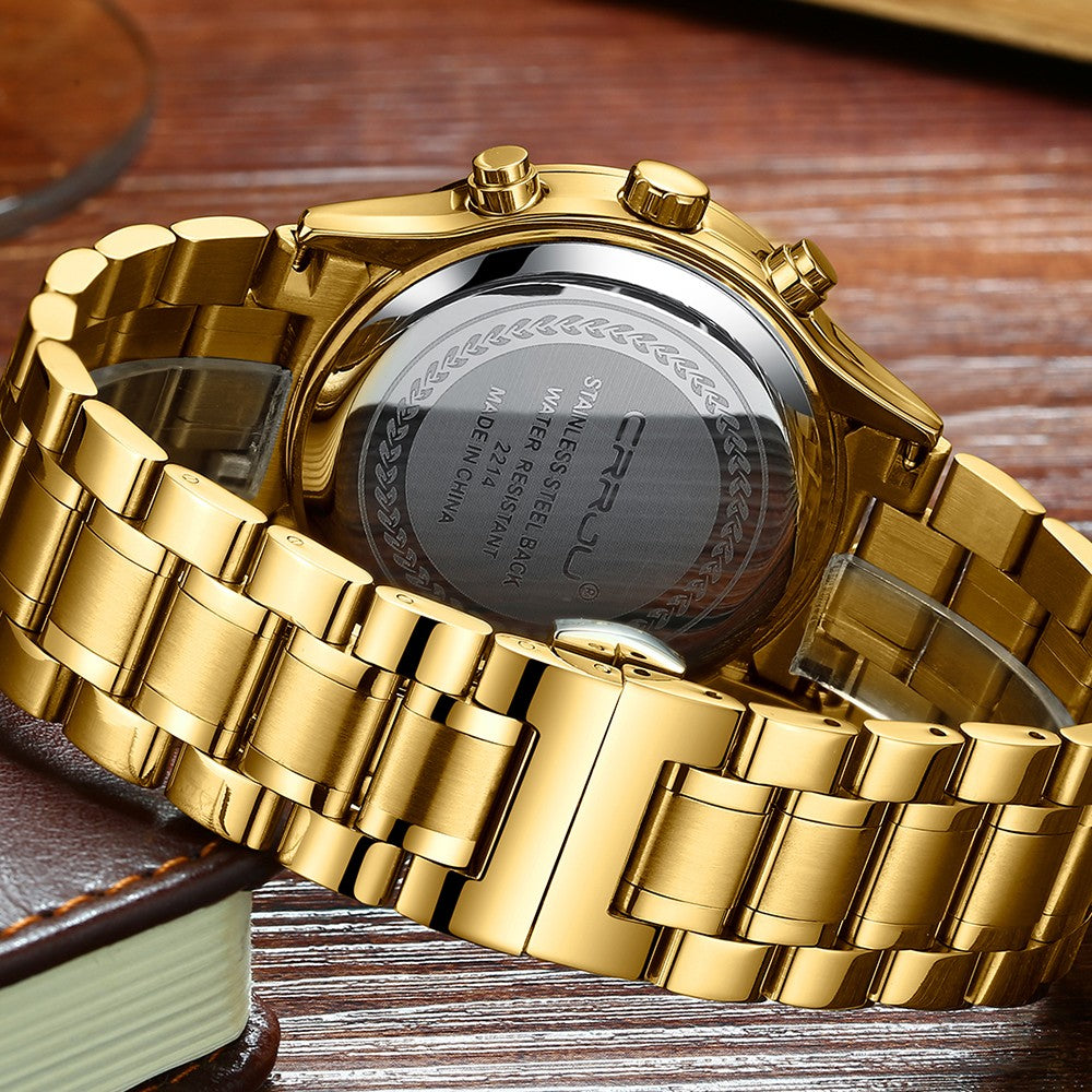 CRRJU Men Quartz Wristwatches Luxury Brand Sporty Chronograph Watches with 316 Stainless Steel Luminous Hands Male Clock Red