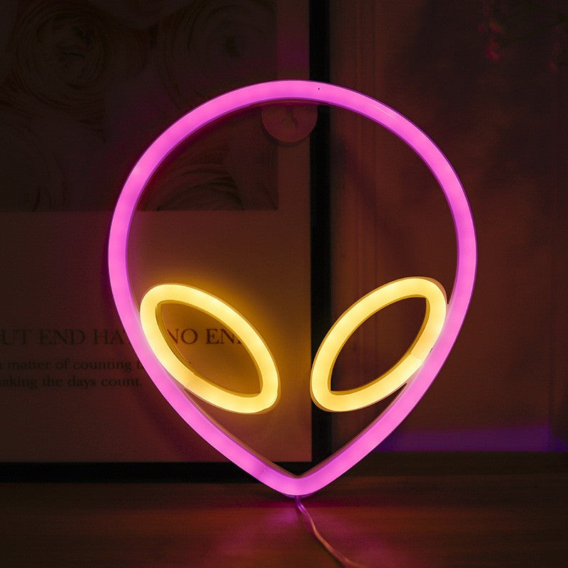 Neon Sign Alien Face Shaped Wall Hanging Lights for Home Game Room Saucerman Plant LED Night Lamps Xmas Party Holiday Art Decor