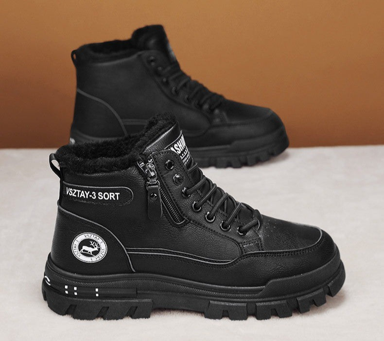 New winter plush thick warm men's cotton shoes trendy outdoor high top male snow boots