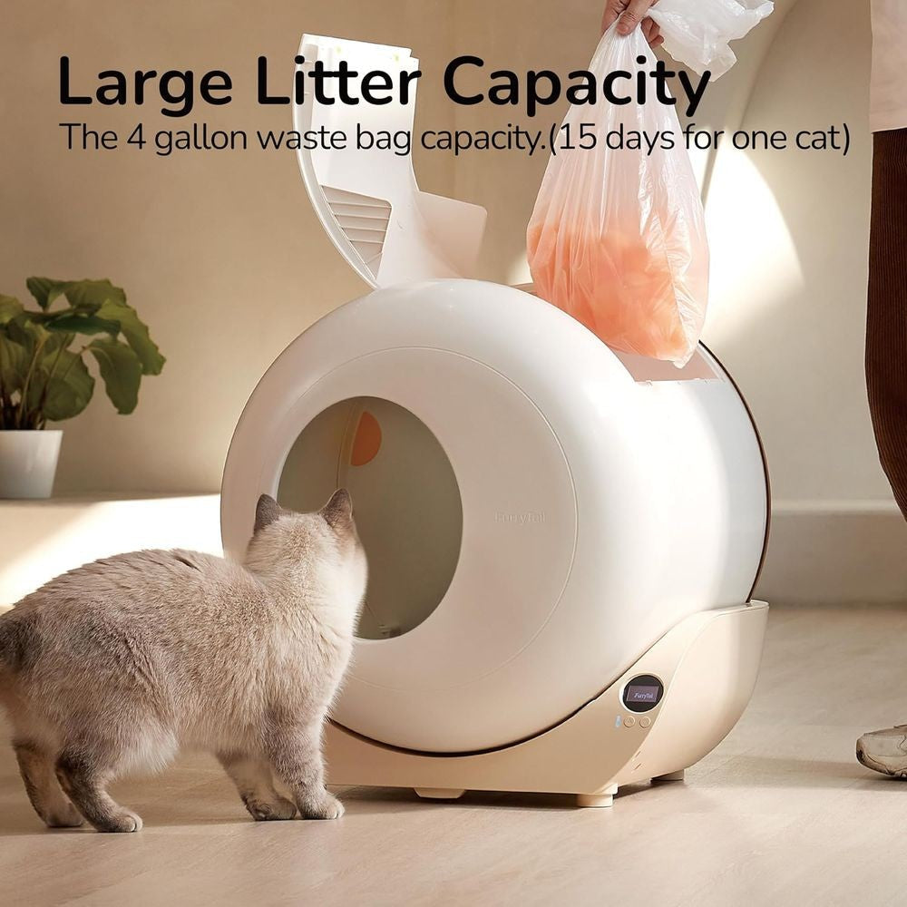 Smart Cat Litter Box with App Control, Odorless, Large Capacity, Includes 40 Bags