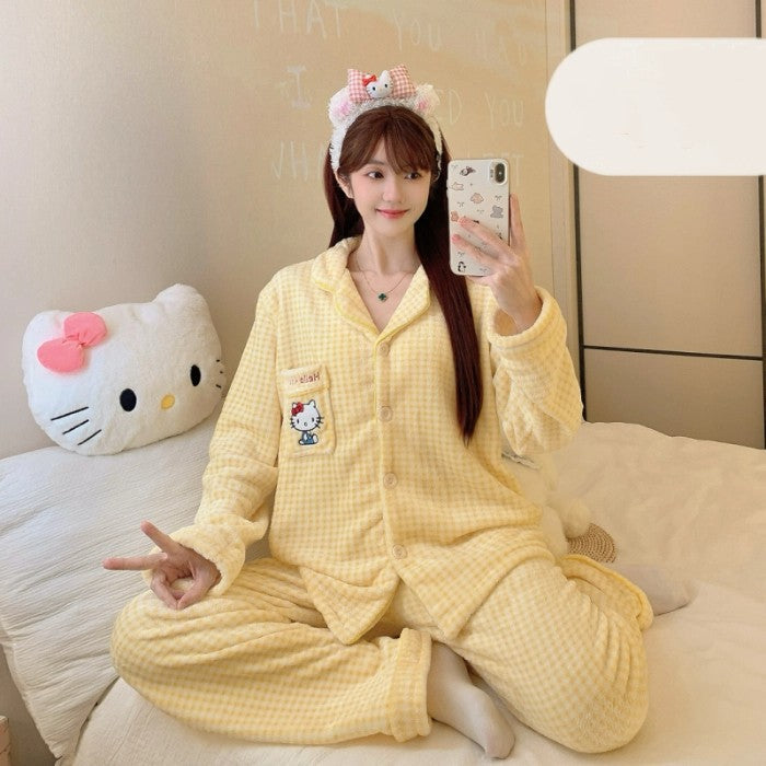 Winter Pajamas Lapel Neck Women's Pajamas Long Sleeve Kawaii Dog Warm Sleepwear Harajuku Style Cute Casual Pajamas Two-Piece