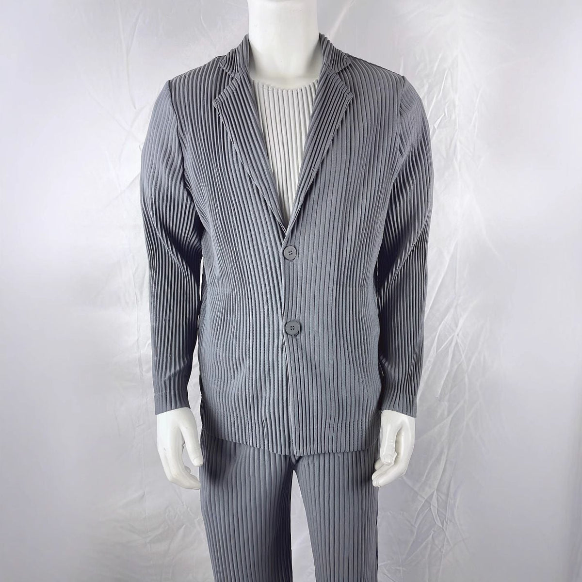 Miyake New 2025 Spring Suit Long Sleeve Pleated Pleated Men's Jacket Lapel Pleated Solid Color Fashion Loose Plisse Casual Top