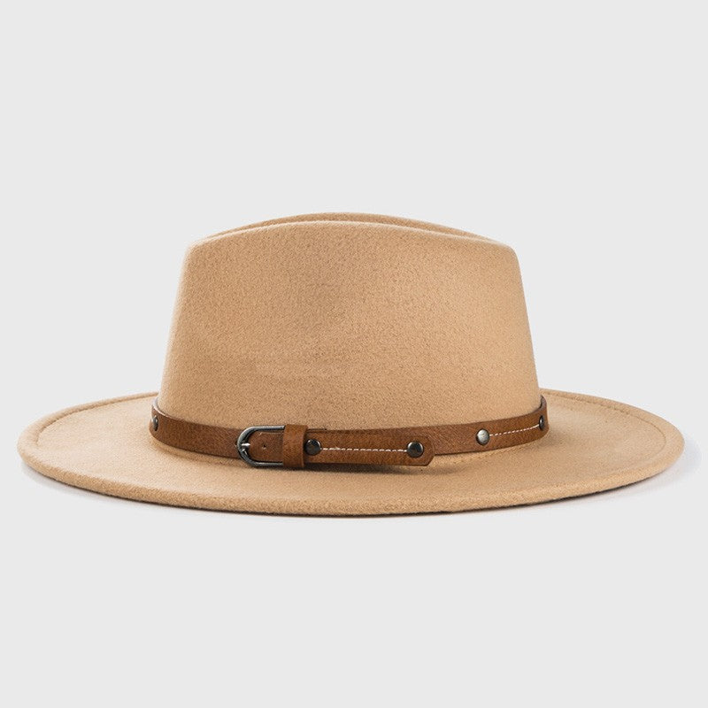 Belt Wool Fedoras Hat For Women Men Winter Autumn Warm Vintage British Style Round Bowler Caps Church Flat Brim Felt Jazz Hats